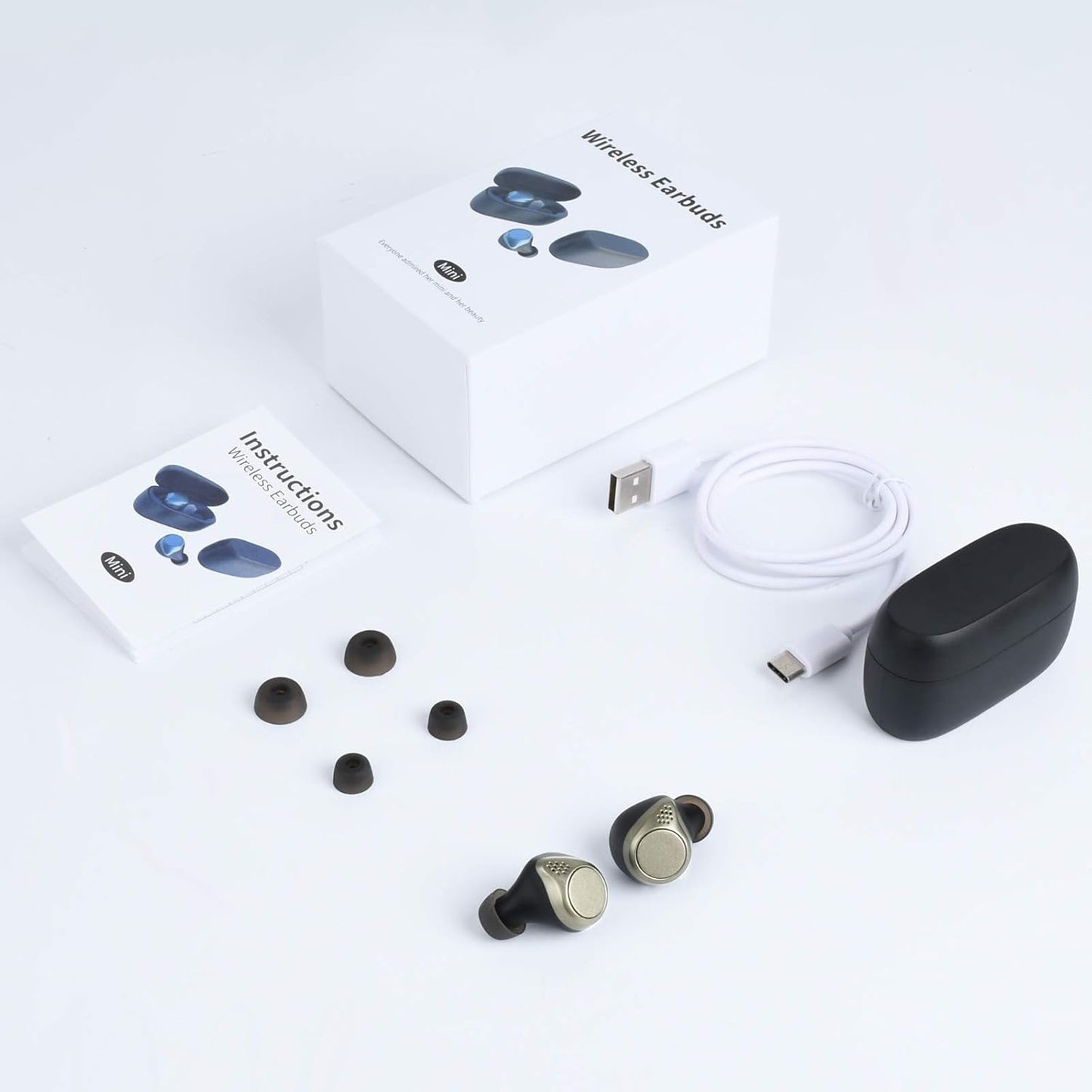 Wireless Earbuds Bluetooth 5.0, True Wireless Stereo Headphones with Microphone, Noise Cancelling, IPX6 Waterproof, Gold, Adult Sports Earphones