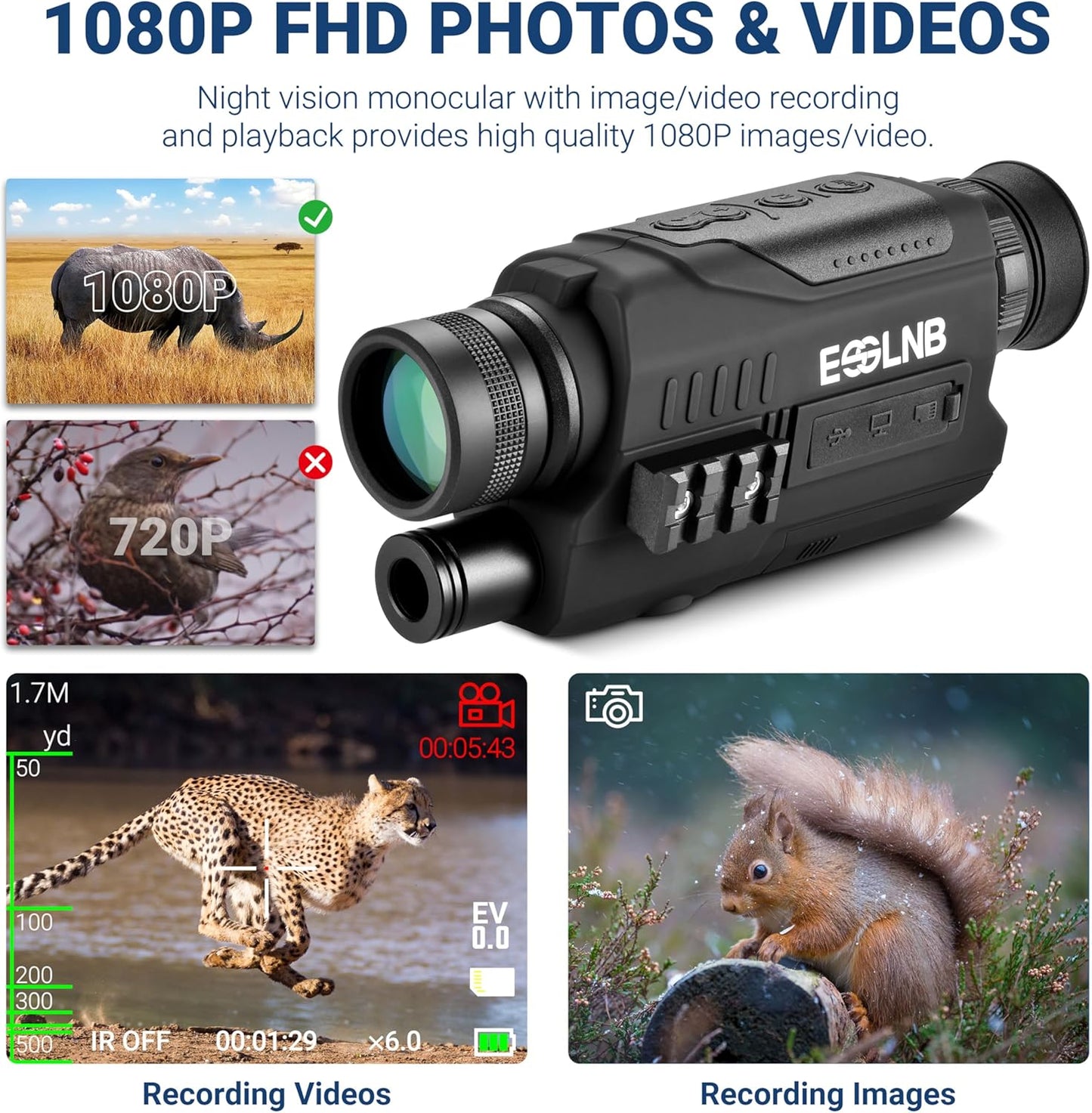 Night Vision Monocular, 6X32 Night Vision Infrared Monocular, Portable Digital Night Vision Scopes for Day & Night Camping, Surveillance, 1080P Full HD Photo & Video