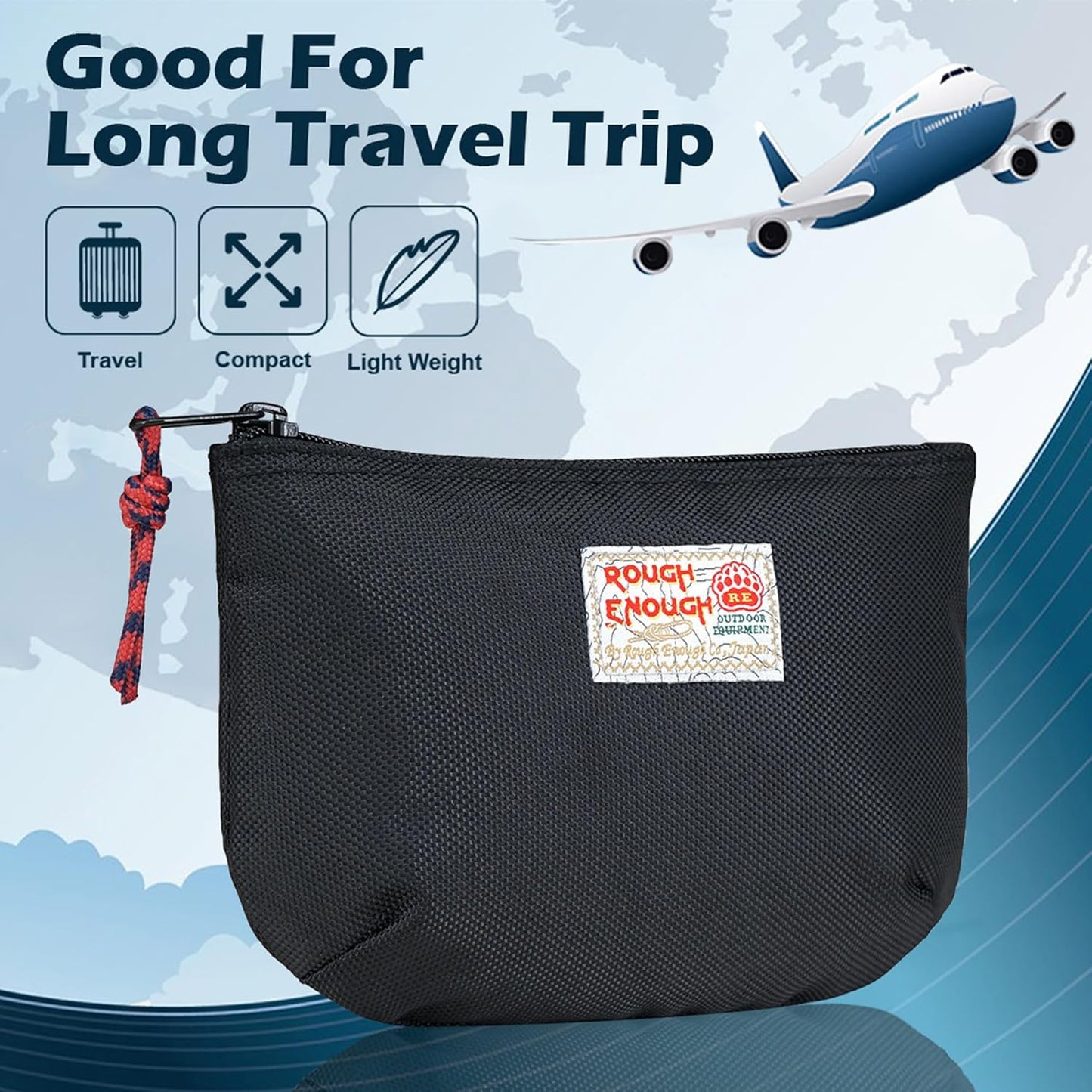Rough Enough Small Tech Storage Pouch Travel Cable Organizer for Electronics, Cords, Chargers, Hard Drive - Everyday Carry EDC Bag for Backpack Purse, Black