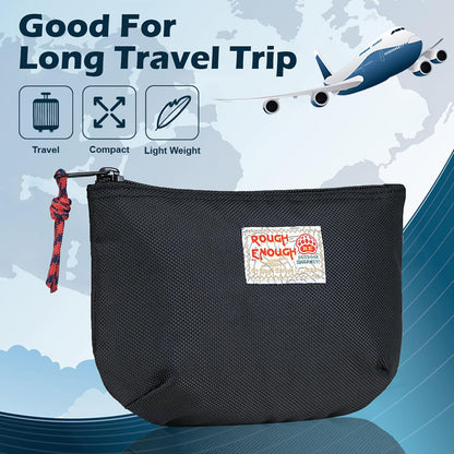 Rough Enough Small Tech Storage Pouch Travel Cable Organizer for Electronics, Cords, Chargers, Hard Drive - Everyday Carry EDC Bag for Backpack Purse, Black
