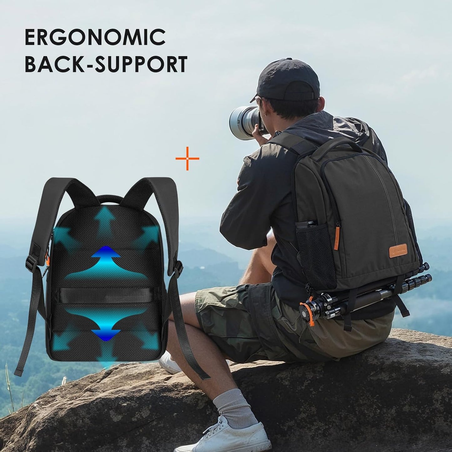 Camera Backpack for Photographers - Compact Camera Bag with 15 Inch Laptop Compartment - Side Access Quick Draw - Anti-Theft Hidden Pocket Tripod Holder Rain Cover - TB04 Black