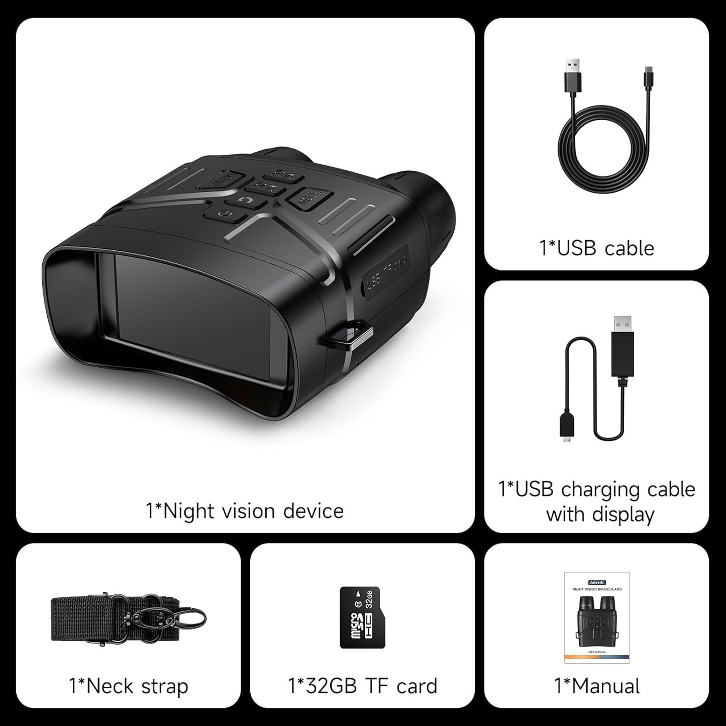 Night Vision Goggles, 4K Infrared Night Vision Binoculars with Adults, 3'' Large HD Night Vision Binoculars，Rechargeable Battery and 32GB TF Card for Outdoor Camping