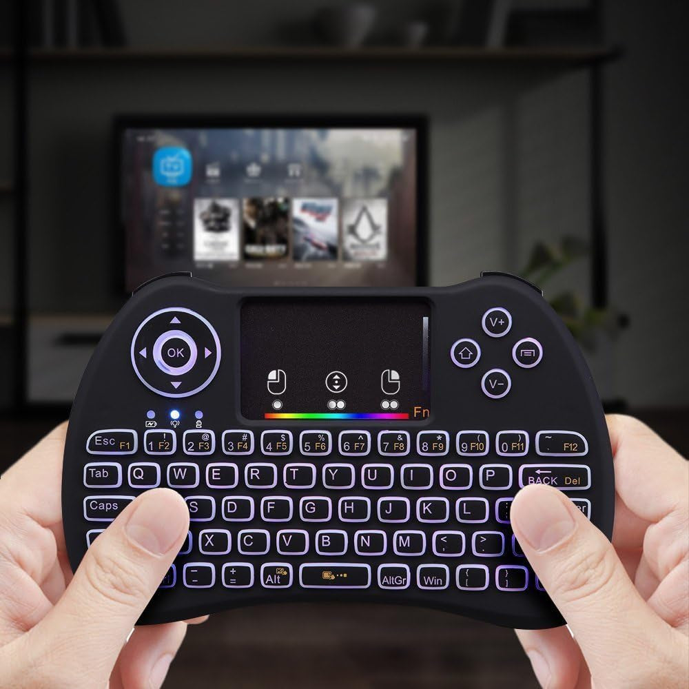 Mini Wireless Keyboard,H9 Mini Keyboard with Touchpad,Colorful Backlit Wireless Mini Keyboard,Mini Rechargeable Handheld Remote Keyboard for Pc,Raspberry Pi 4, Android TV Box,Kodi,Windows 7 8 10