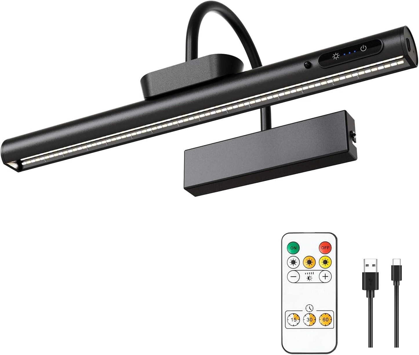 Dimmable Cordless Picture Light with Controller and Timer, Rechargeable Battery Wall Sconce for Wall Pictures, Gallery Artwork, Paintings, Portraits, Dartboards (Black)