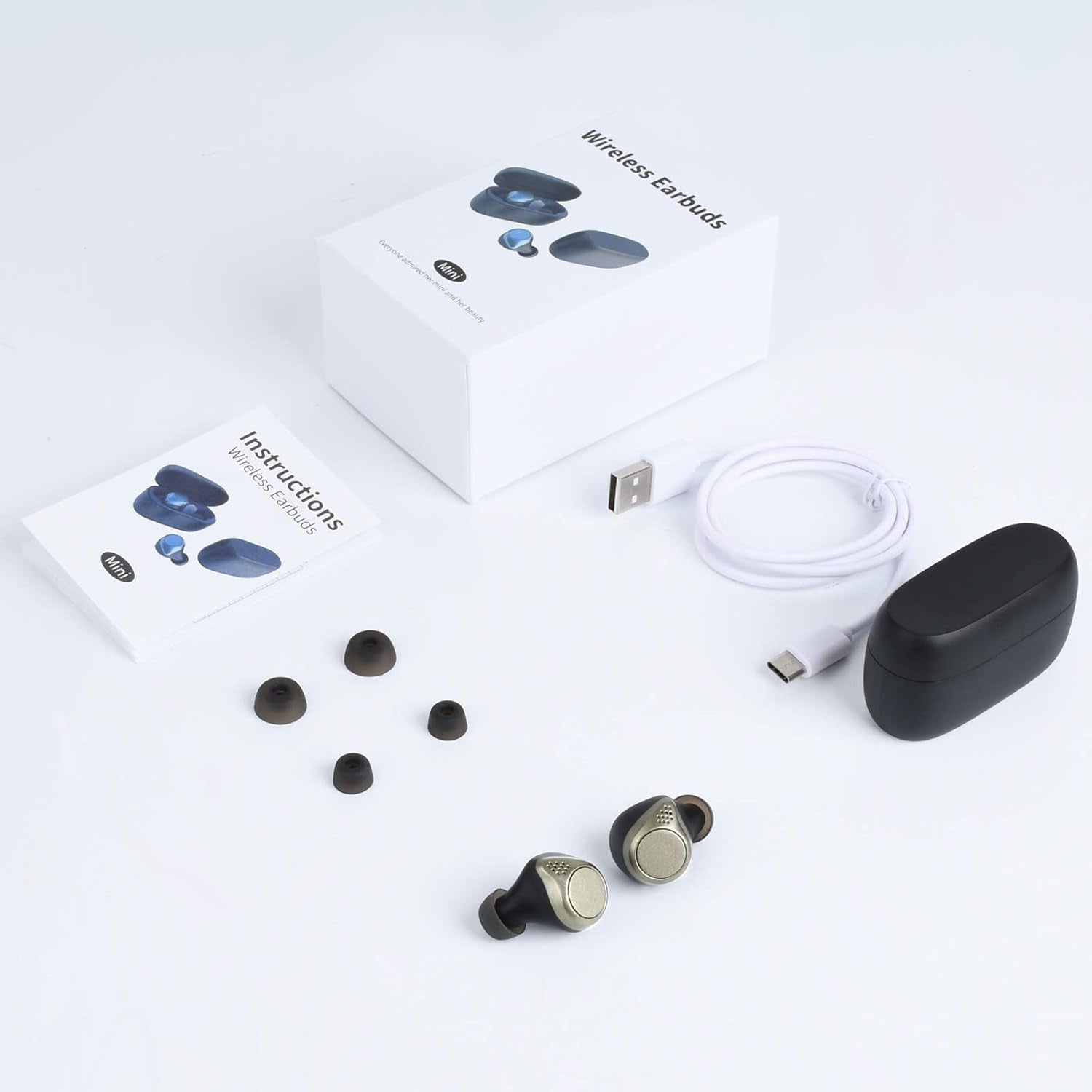 Wireless Earbuds Bluetooth 5.0, True Wireless Stereo Headphones with Microphone, Noise Cancelling, IPX6 Waterproof, Gold, Adult Sports Earphones