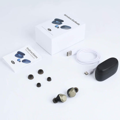 Wireless Earbuds Bluetooth 5.0, True Wireless Stereo Headphones with Microphone, Noise Cancelling, IPX6 Waterproof, Gold, Adult Sports Earphones