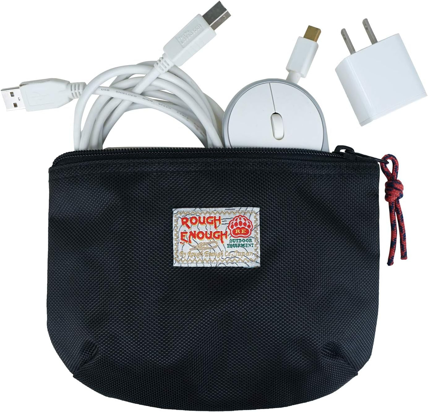 Rough Enough Small Tech Storage Pouch Travel Cable Organizer for Electronics, Cords, Chargers, Hard Drive - Everyday Carry EDC Bag for Backpack Purse, Black