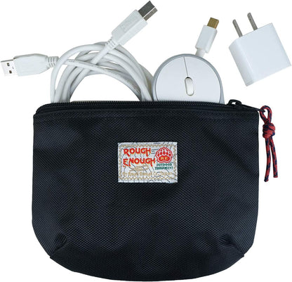 Rough Enough Small Tech Storage Pouch Travel Cable Organizer for Electronics, Cords, Chargers, Hard Drive - Everyday Carry EDC Bag for Backpack Purse, Black