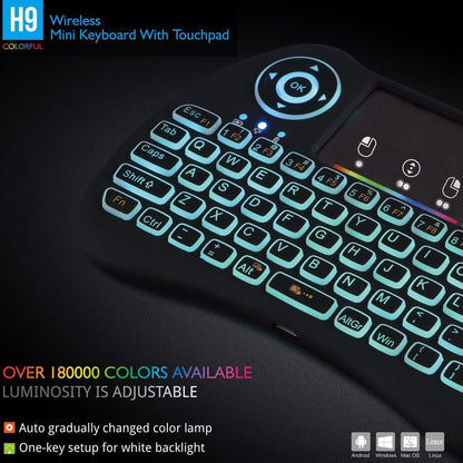 Mini Wireless Keyboard,H9 Mini Keyboard with Touchpad,Colorful Backlit Wireless Mini Keyboard,Mini Rechargeable Handheld Remote Keyboard for Pc,Raspberry Pi 4, Android TV Box,Kodi,Windows 7 8 10