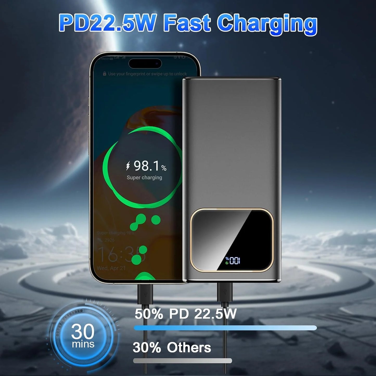 Portable Charger, 20000Mah Power Bank, 22.5W Fast Charging Battery Pack with Usb-C/Usb-A Output, Digital Display Portable Phone Charger for Iphone 17/16/15/14/13 Pro Samsung Google LG Ipad Airpods