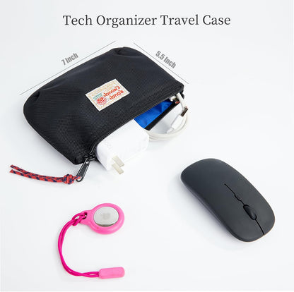 Rough Enough Small Tech Storage Pouch Travel Cable Organizer for Electronics, Cords, Chargers, Hard Drive - Everyday Carry EDC Bag for Backpack Purse, Black