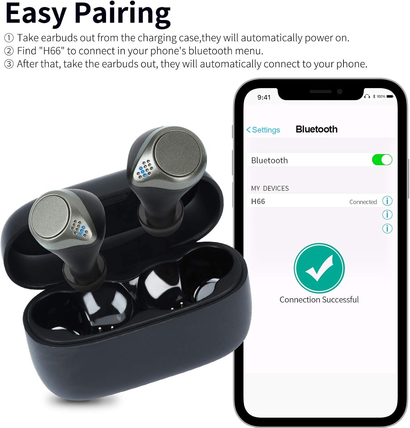 Wireless Earbuds Bluetooth 5.0, True Wireless Stereo Headphones with Microphone, Noise Cancelling, IPX6 Waterproof, Gold, Adult Sports Earphones