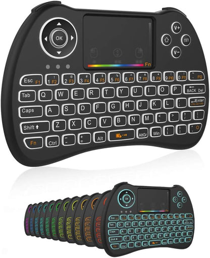 Mini Wireless Keyboard,H9 Mini Keyboard with Touchpad,Colorful Backlit Wireless Mini Keyboard,Mini Rechargeable Handheld Remote Keyboard for Pc,Raspberry Pi 4, Android TV Box,Kodi,Windows 7 8 10