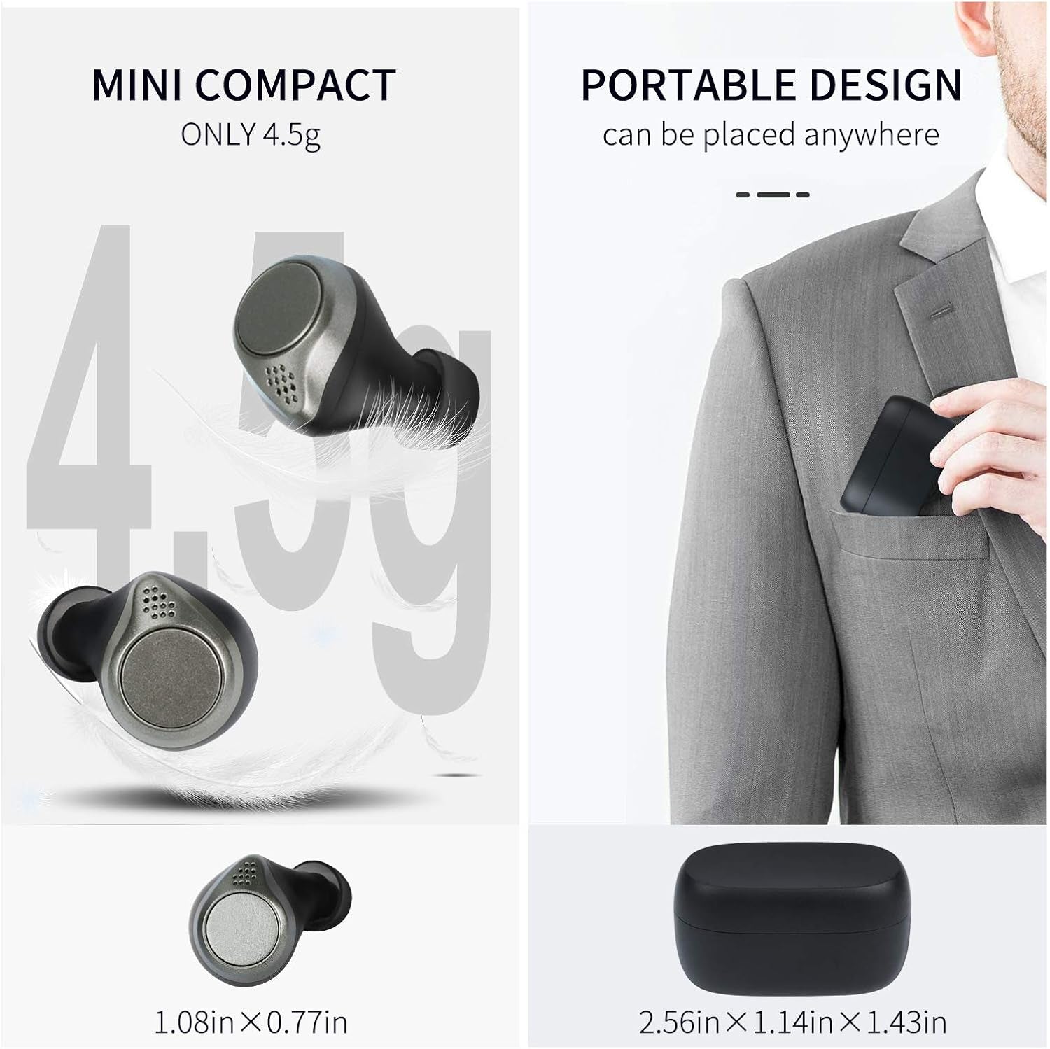 Wireless Earbuds Bluetooth 5.0, True Wireless Stereo Headphones with Microphone, Noise Cancelling, IPX6 Waterproof, Gold, Adult Sports Earphones
