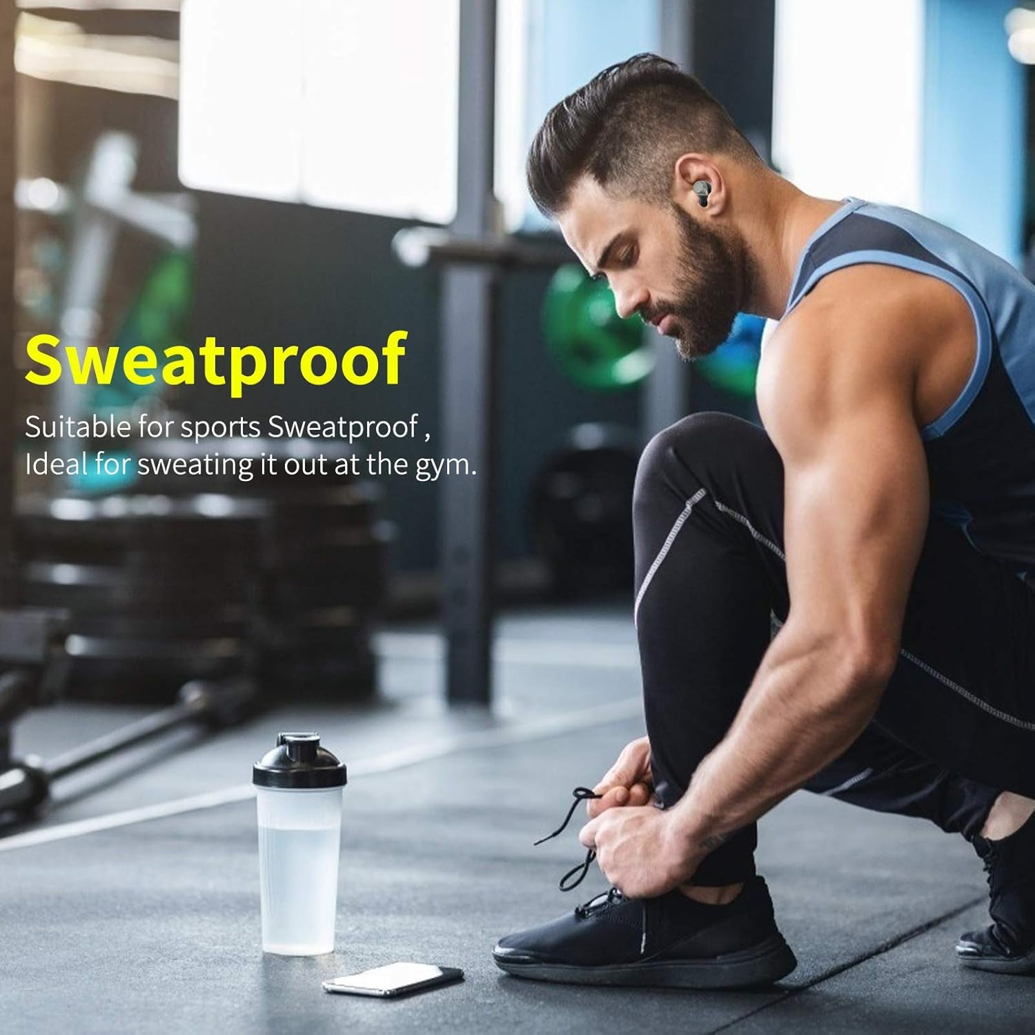 Wireless Earbuds Bluetooth 5.0, True Wireless Stereo Headphones with Microphone, Noise Cancelling, IPX6 Waterproof, Gold, Adult Sports Earphones