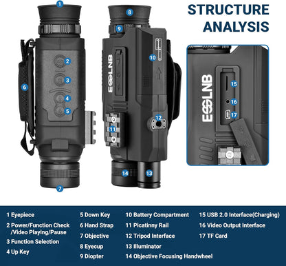 Night Vision Monocular, 6X32 Night Vision Infrared Monocular, Portable Digital Night Vision Scopes for Day & Night Camping, Surveillance, 1080P Full HD Photo & Video