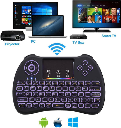 Mini Wireless Keyboard,H9 Mini Keyboard with Touchpad,Colorful Backlit Wireless Mini Keyboard,Mini Rechargeable Handheld Remote Keyboard for Pc,Raspberry Pi 4, Android TV Box,Kodi,Windows 7 8 10