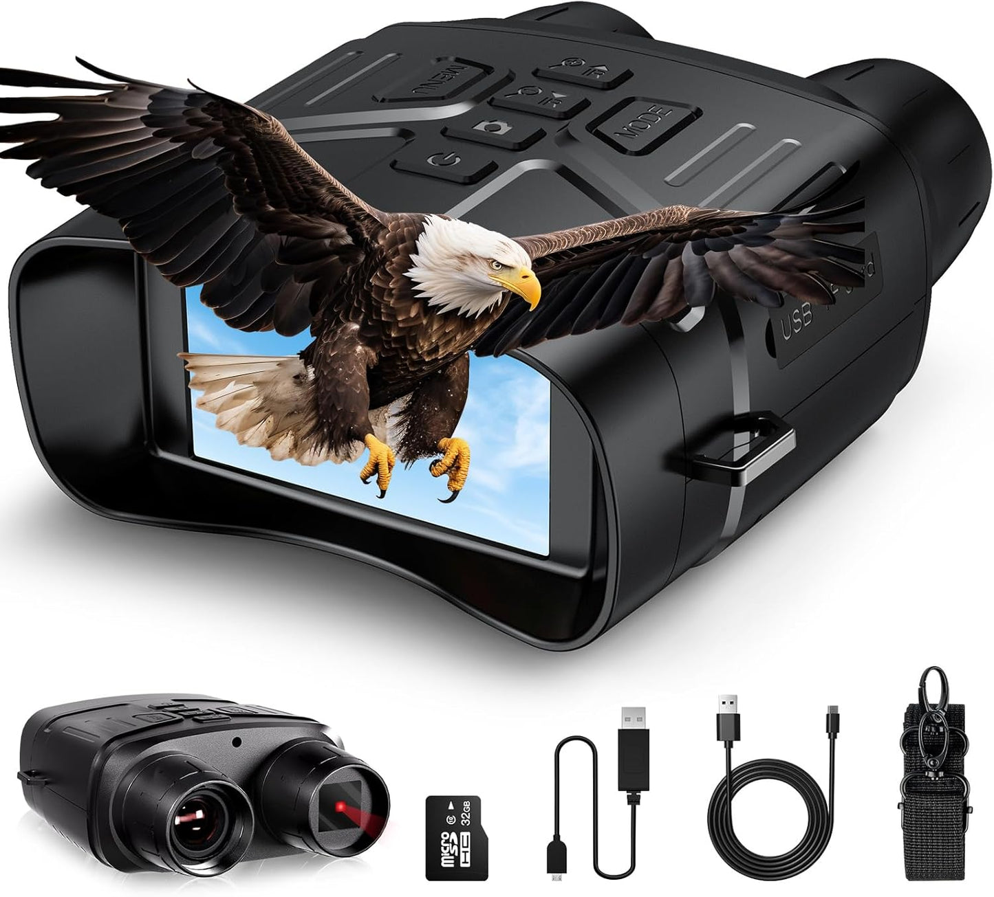 Night Vision Goggles, 4K Infrared Night Vision Binoculars with Adults, 3'' Large HD Night Vision Binoculars，Rechargeable Battery and 32GB TF Card for Outdoor Camping
