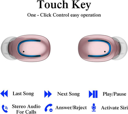 Mini Wireless Earbuds, Bluetooth Earphones in Ear with Charging Case, IPX7 Waterproof Wireless Mini TWS Mic Hi-Fi Stereo Sport Headphones for Iphone/Samsung/Android(Rose Gold)