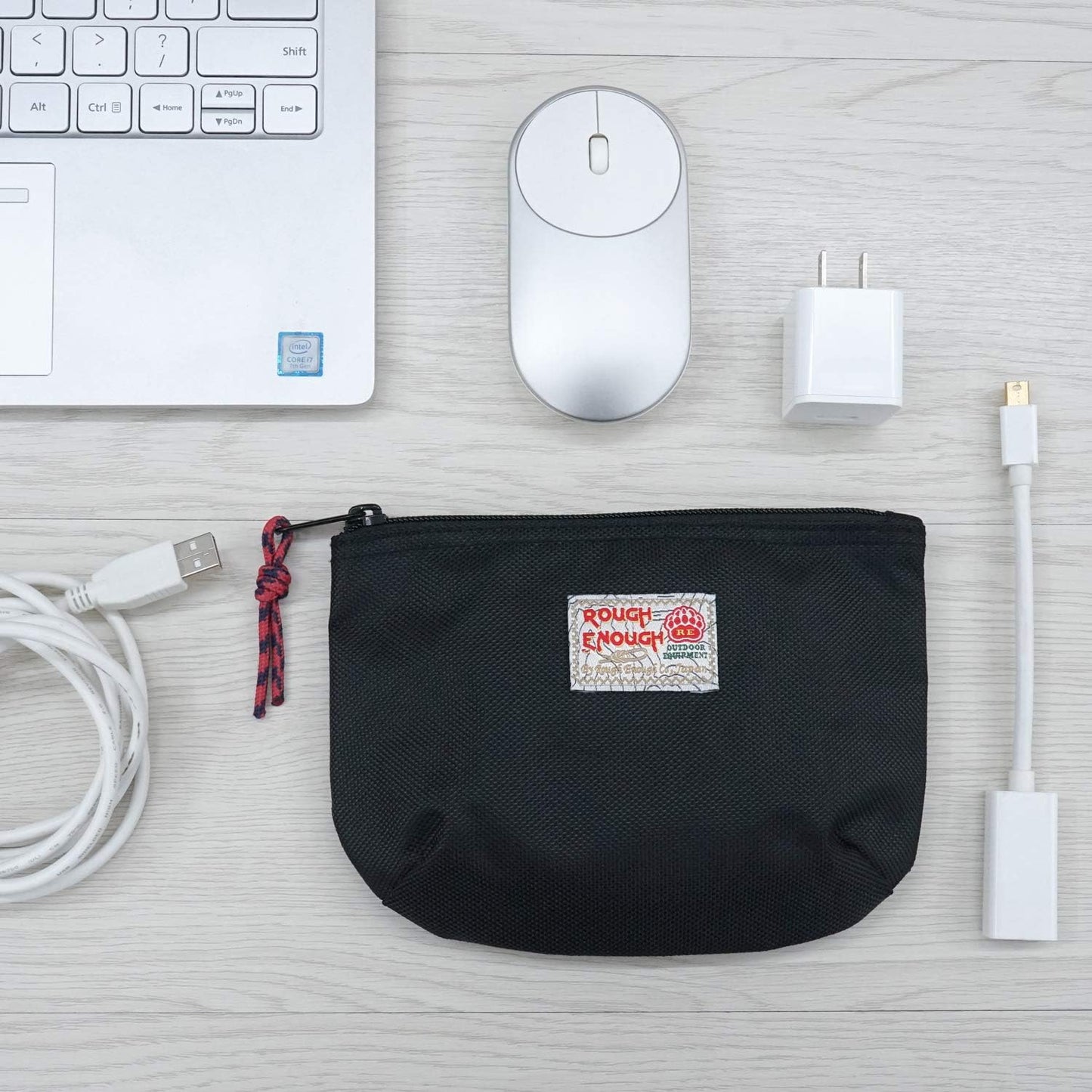 Rough Enough Small Tech Storage Pouch Travel Cable Organizer for Electronics, Cords, Chargers, Hard Drive - Everyday Carry EDC Bag for Backpack Purse, Black