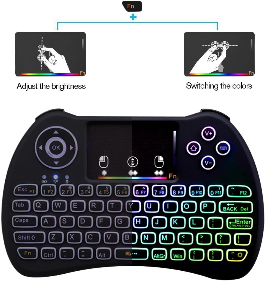 Mini Wireless Keyboard,H9 Mini Keyboard with Touchpad,Colorful Backlit Wireless Mini Keyboard,Mini Rechargeable Handheld Remote Keyboard for Pc,Raspberry Pi 4, Android TV Box,Kodi,Windows 7 8 10