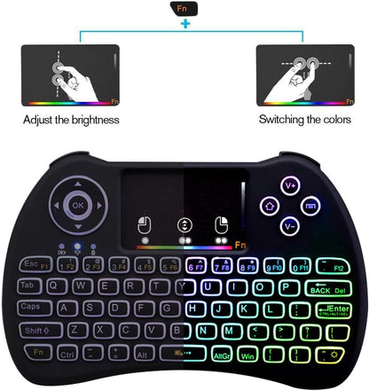 Mini Wireless Keyboard,H9 Mini Keyboard with Touchpad,Colorful Backlit Wireless Mini Keyboard,Mini Rechargeable Handheld Remote Keyboard for Pc,Raspberry Pi 4, Android TV Box,Kodi,Windows 7 8 10