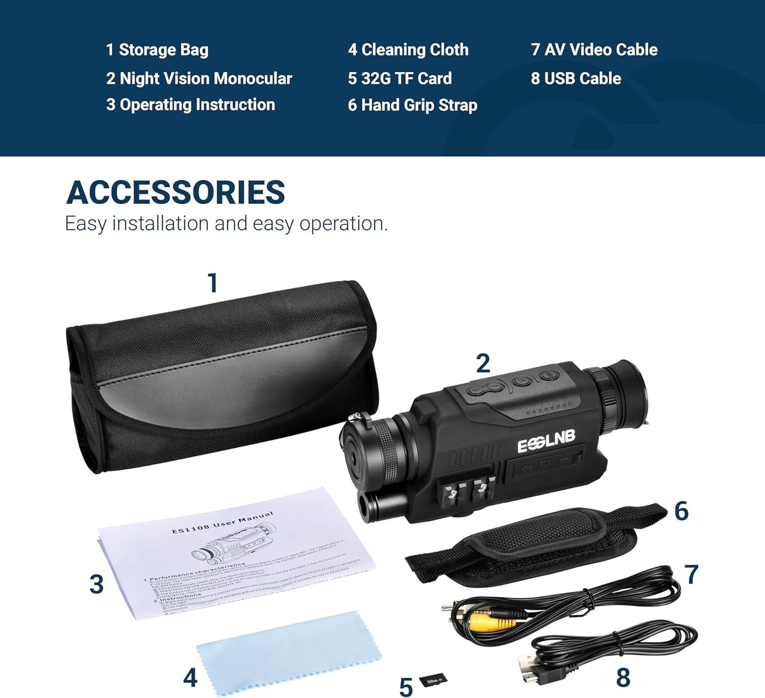 Night Vision Monocular, 6X32 Night Vision Infrared Monocular, Portable Digital Night Vision Scopes for Day & Night Camping, Surveillance, 1080P Full HD Photo & Video